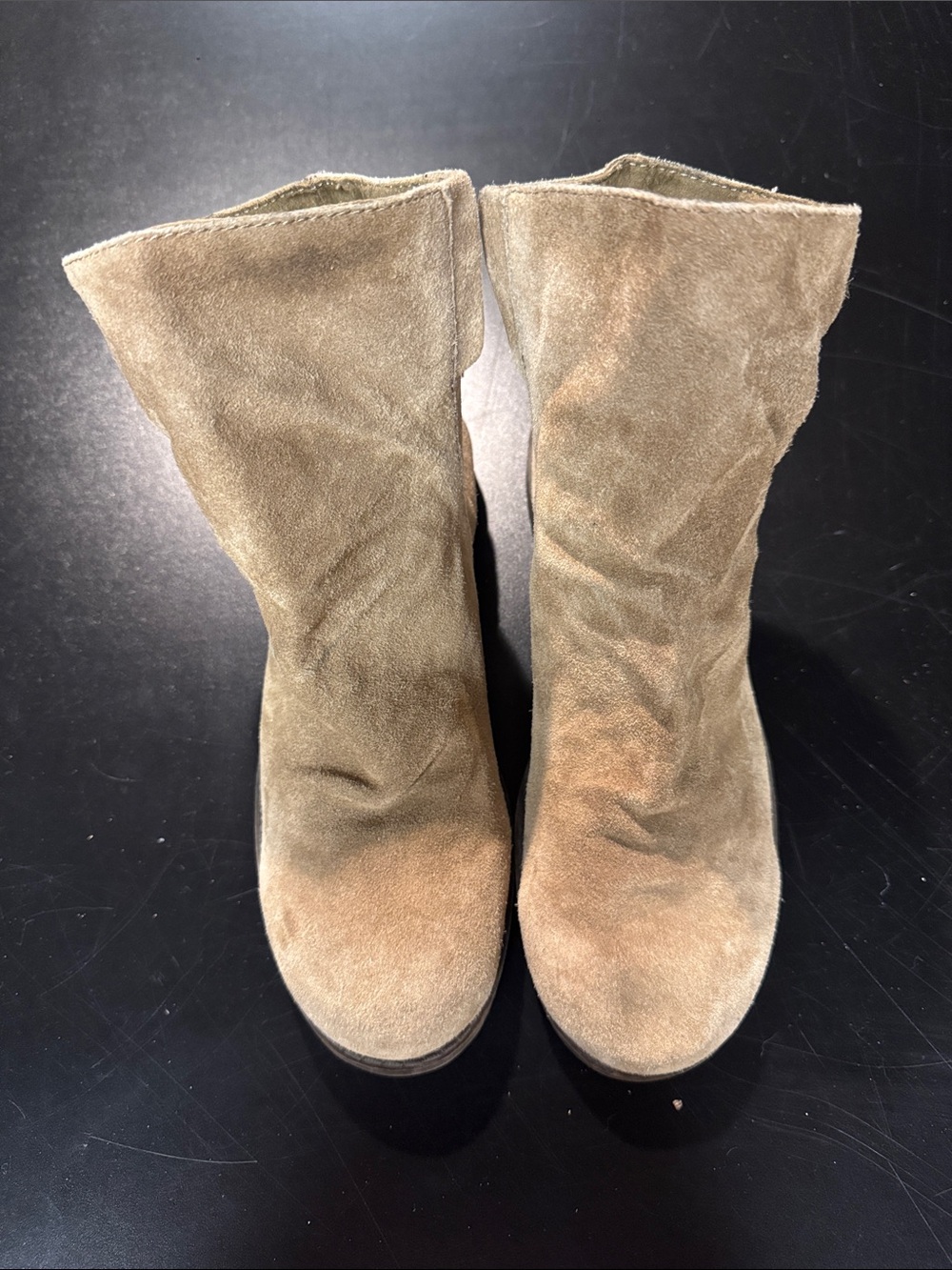 Suede Slouch Ankle Booties in Taupe